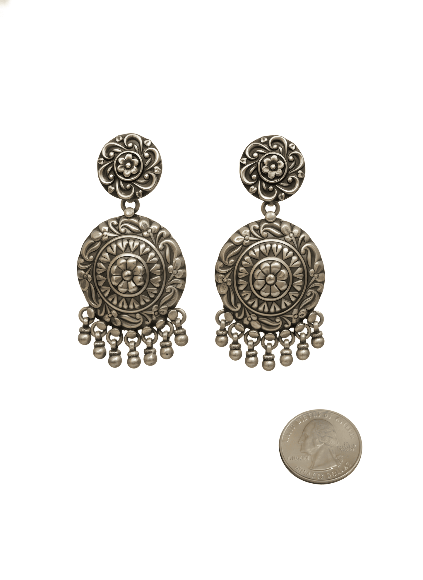 Vintage-Style 925 Sterling Silver Floral Medallion Earrings
