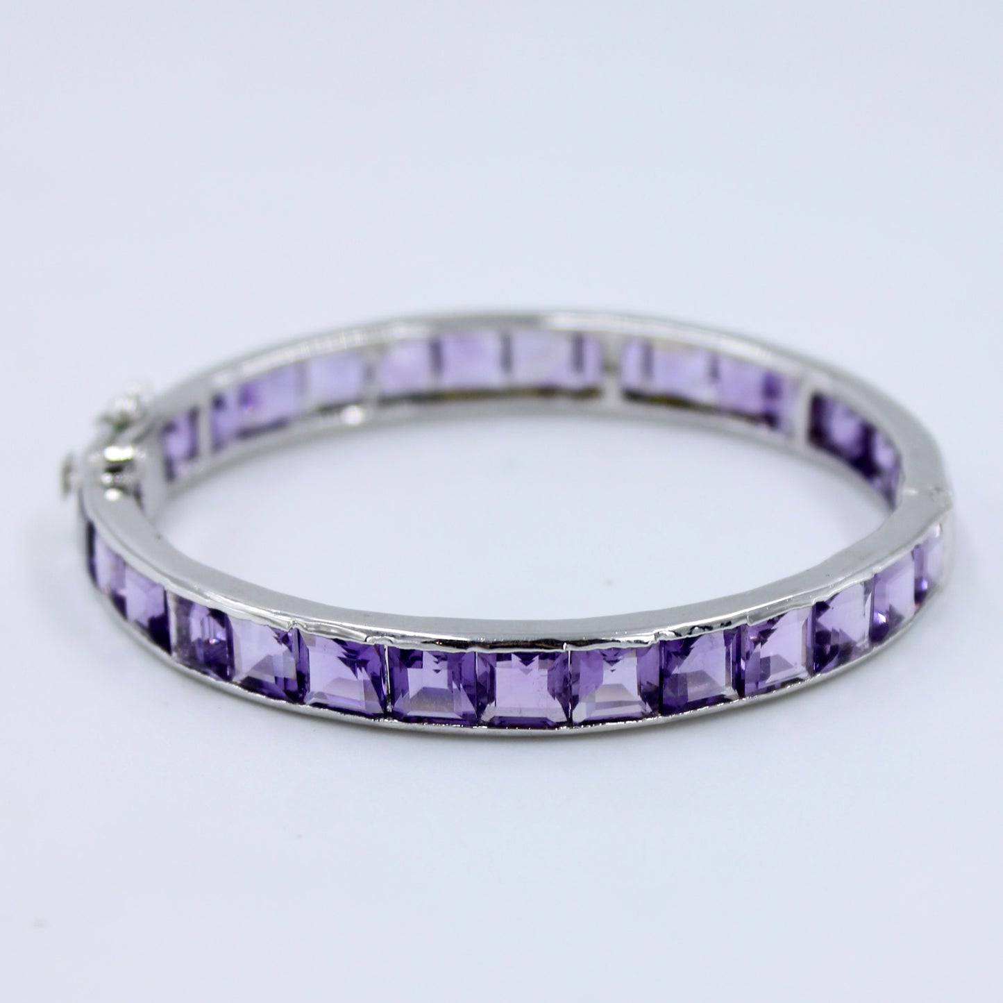AAA 21.75 Ct Brazilian Amethyst Bangle Bracelet in Sterling Silver