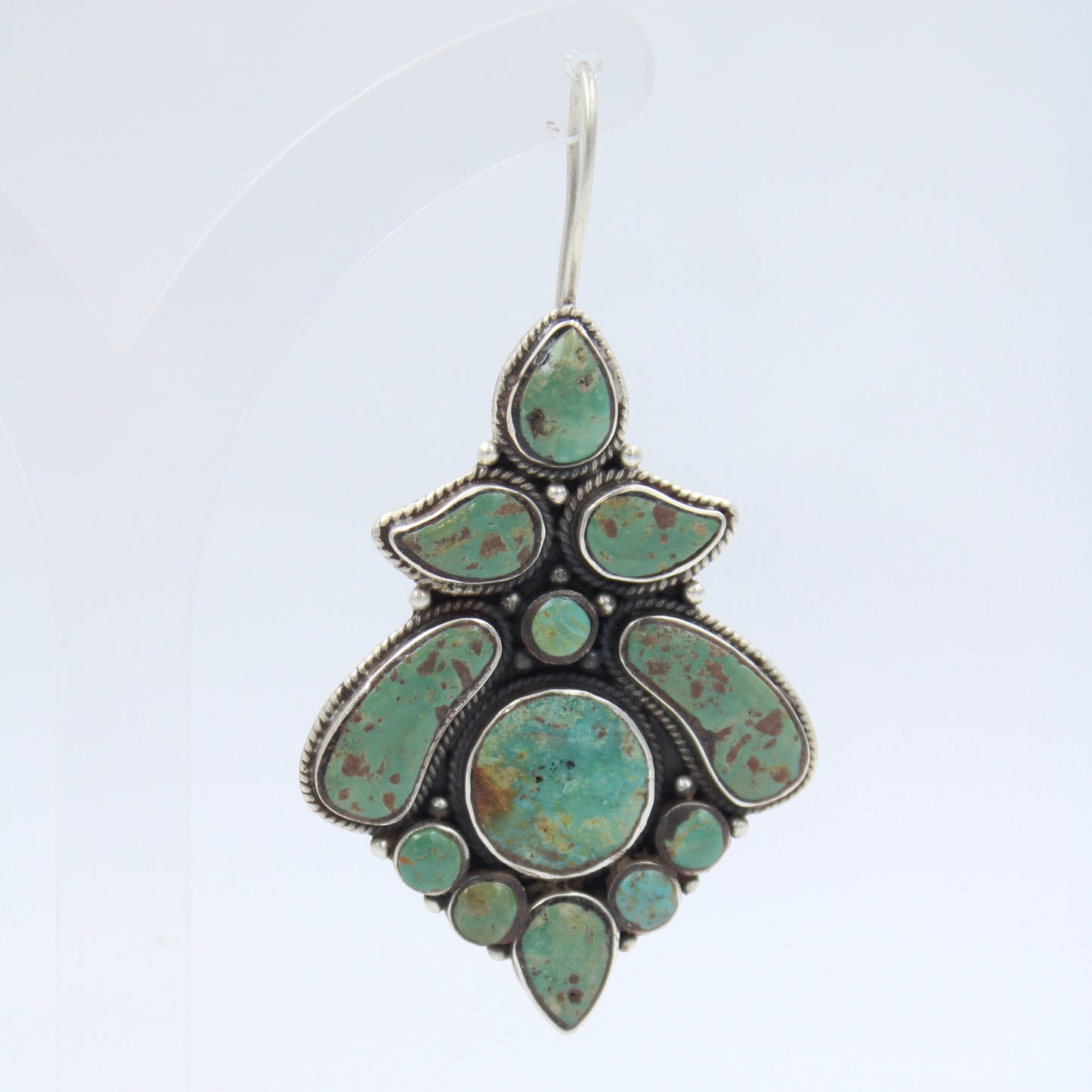 Vintage Navajo Natural Turquoise Statement Drop Earrings in Sterling Silver