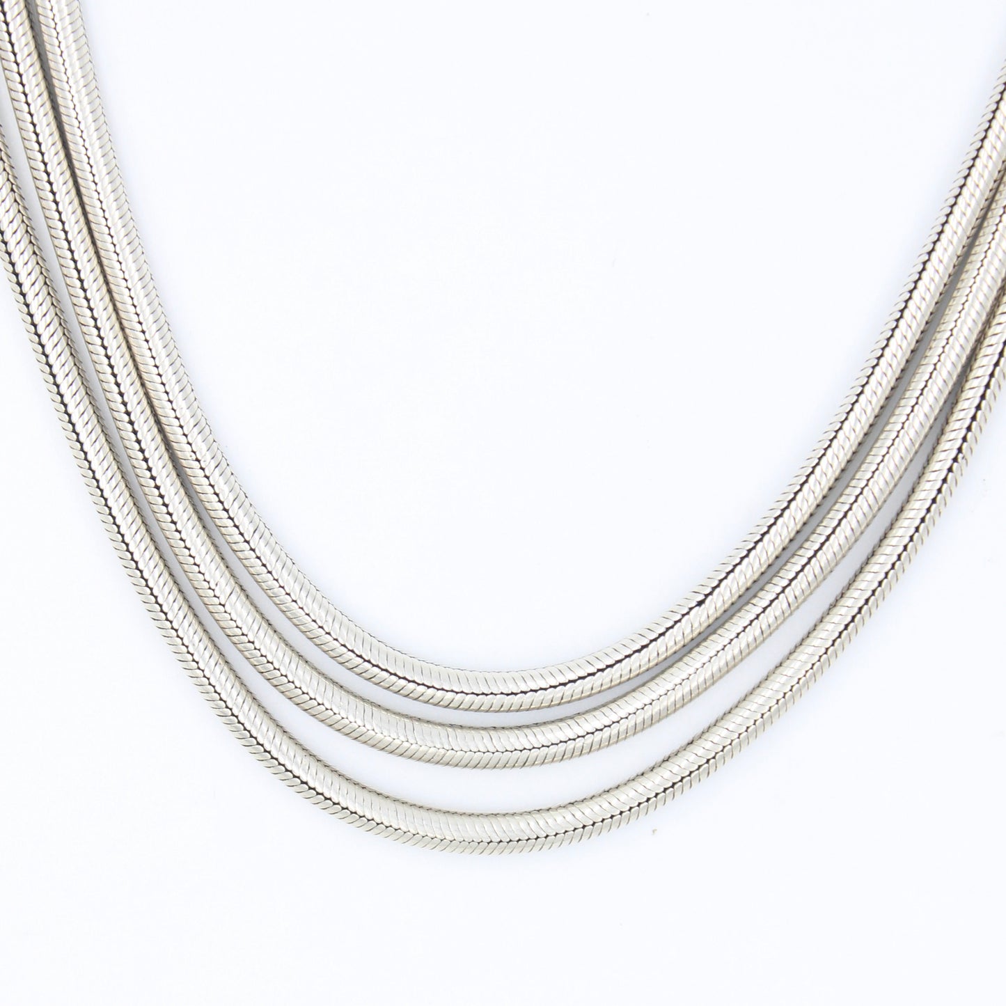 Vintage Handcrafted Tribal 3 Strand Layered Chain Sterling Silver Necklace