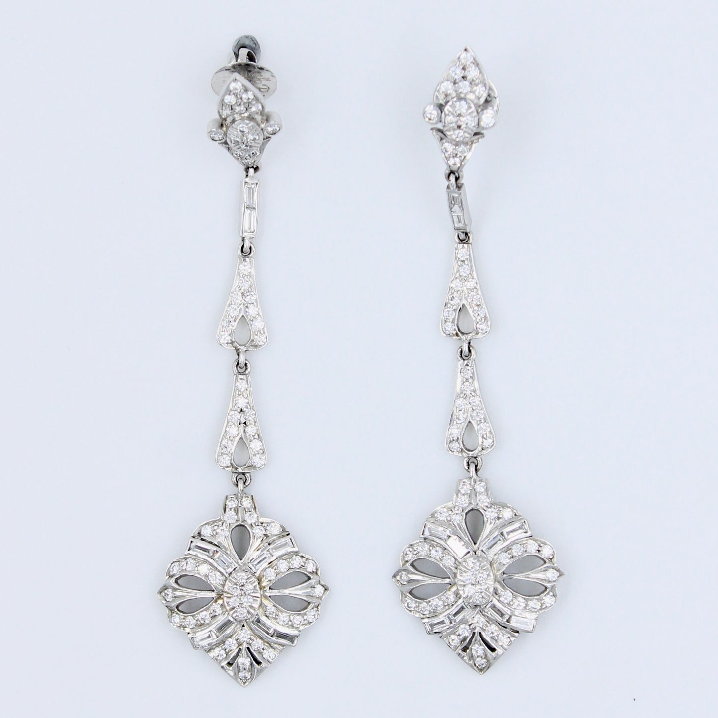 Vintage Art Deco 2.49 CT Natural Diamond Statement Drop Earring 18K White Gold