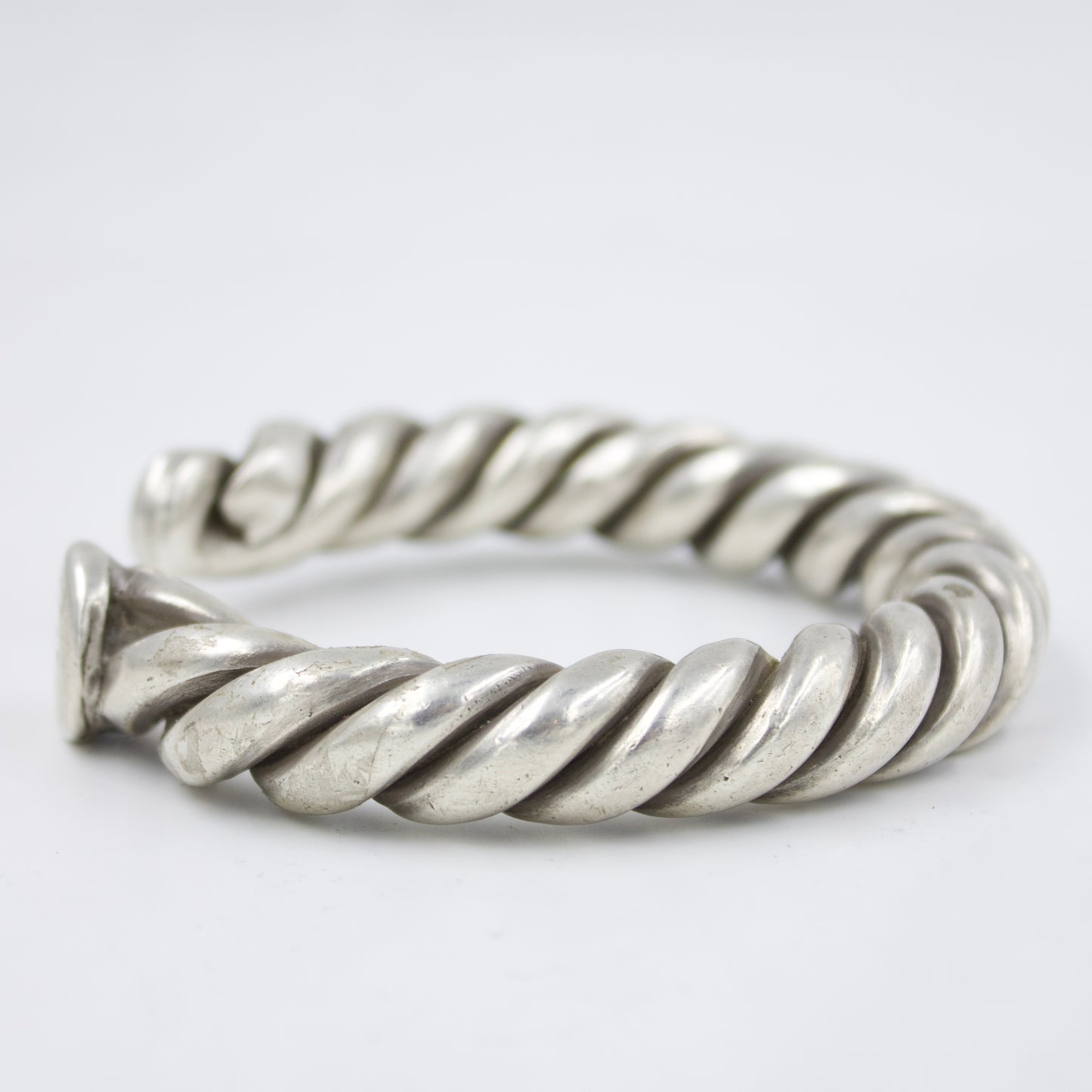 Antique Mughal Urdu Etched Twisted Silver Cuff Bracelet | 1910's Museum Piece