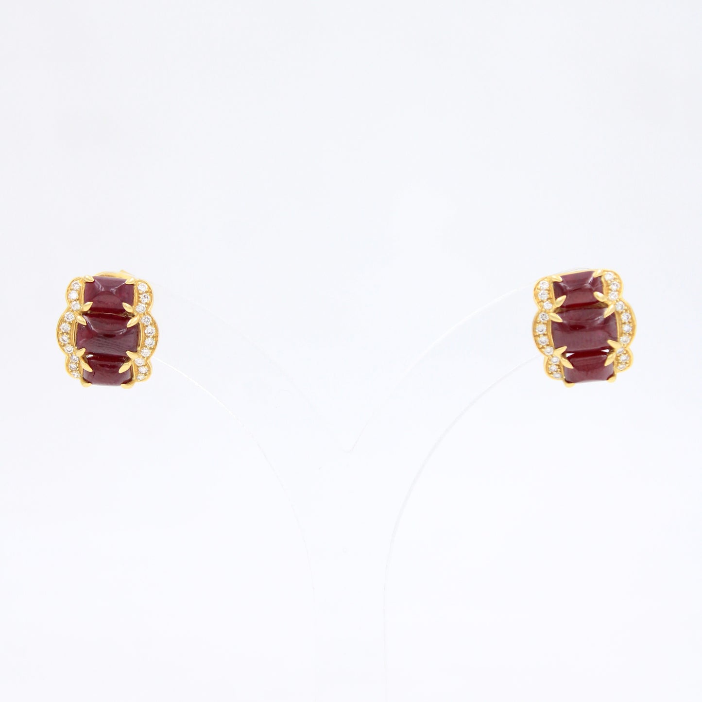 Elegant 7.75 CT Natural Ruby and Diamond Stud Earrings in 18K Yellow Gold