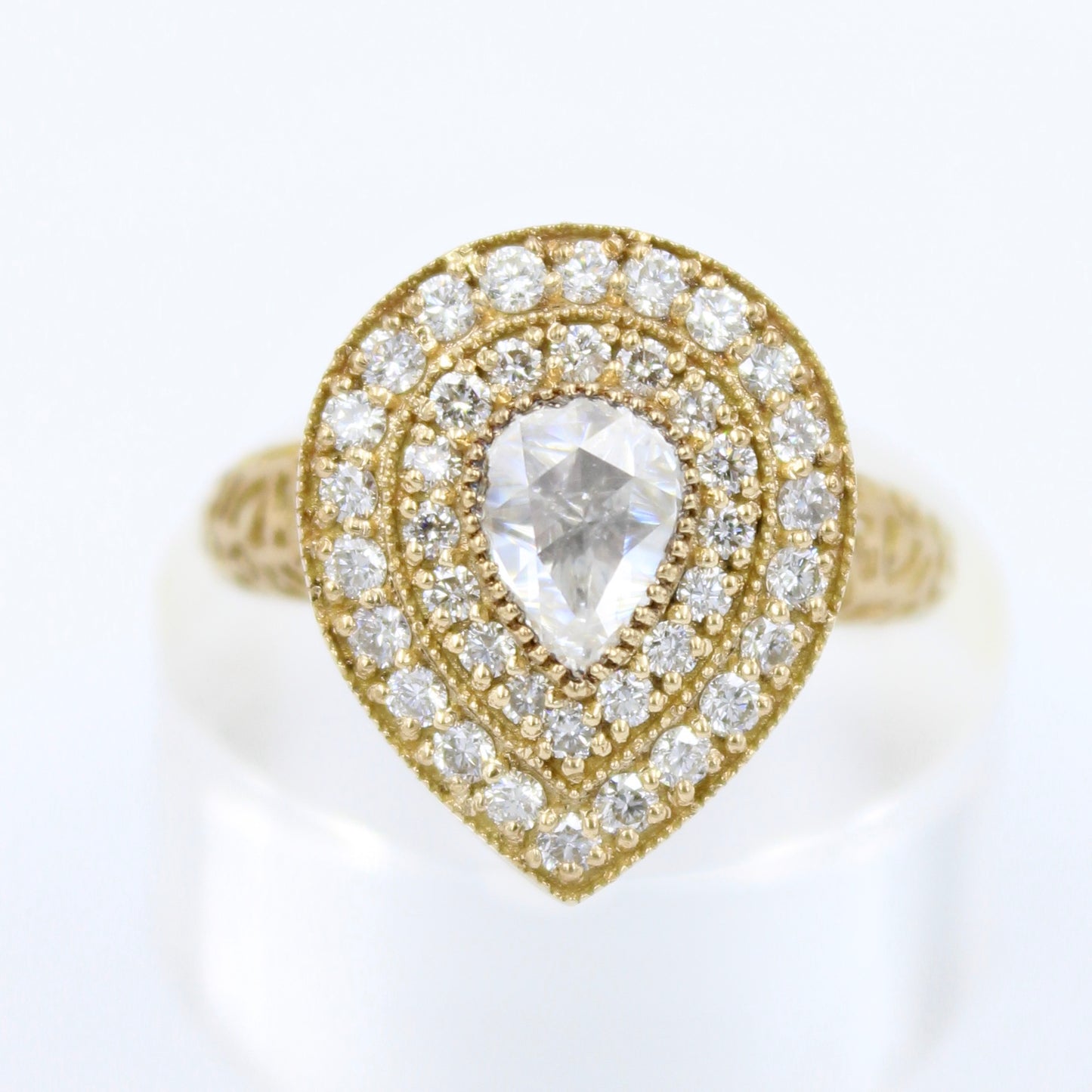 Natural 0.93 Ct Rose Cut & Round Diamond Filigree Work Cocktail Ring in 18K Brushed YellowGold