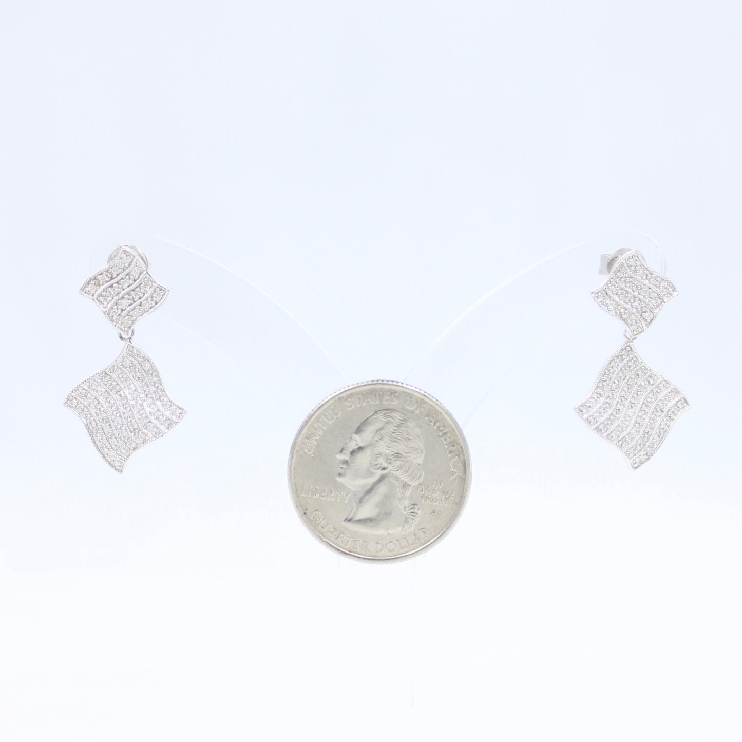 Minimalist 0.42 TCW Natural Diamond Wavy Cluster Drop Earrings in 18K White Gold