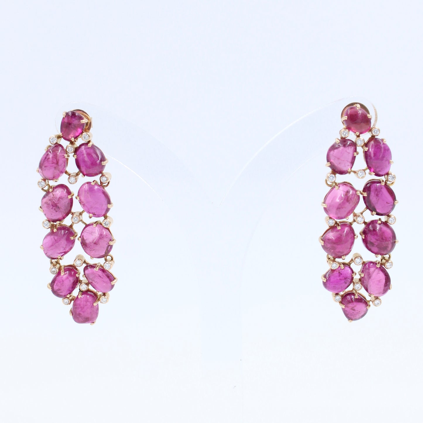 Statement 47.46 Ct Rubellite Tourmaline & Diamond Leaf Drop Earring in 18K Rose Gold