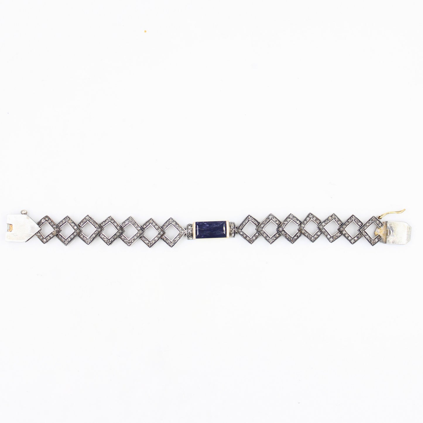 Victorian 5.13 TCW Iolite and Diamond Bracelet in 14K Gold & Sterling Silver