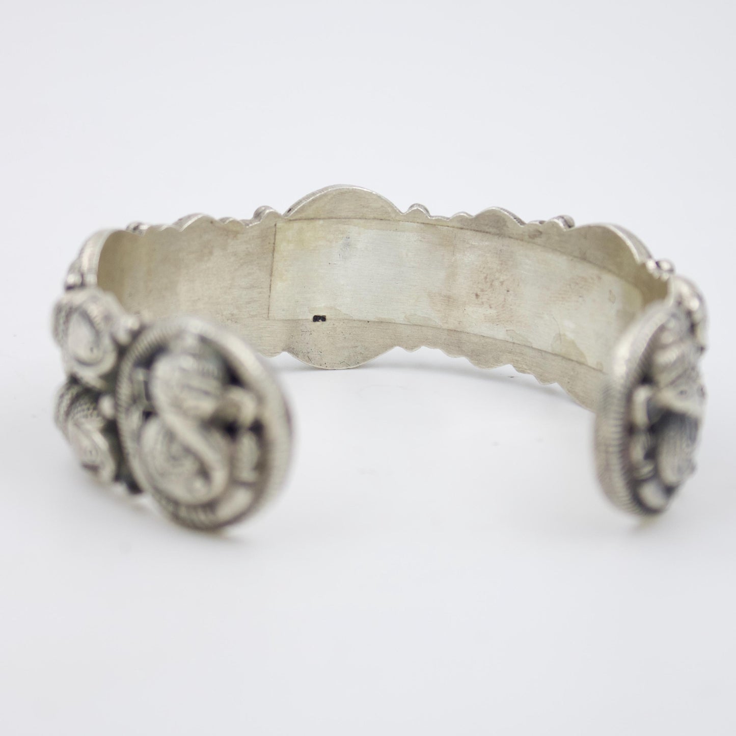 Vintage Handmade Etched Lord Ganesha Statement Cuff Bracelet in Sterling Silver
