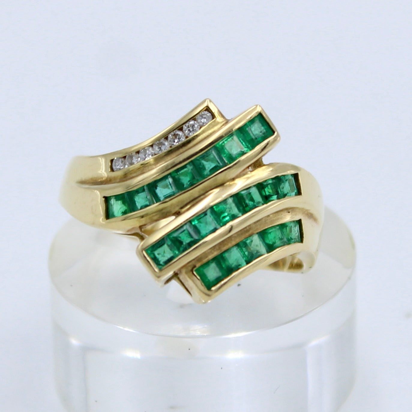 Vintage AAA 1.34 Ct Emerald & Diamond Channel Setting Ring in 18K Gold
