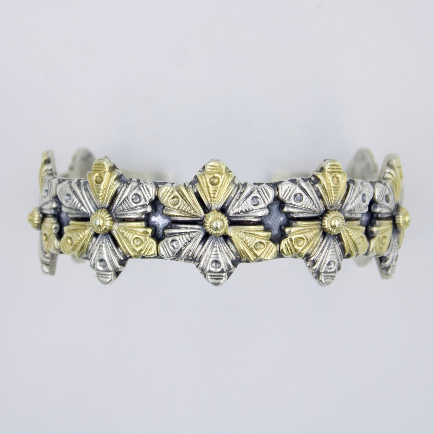 Handmade Dual Tone Gold and Silver Statement Cuff Bracelet in Sterling Silver