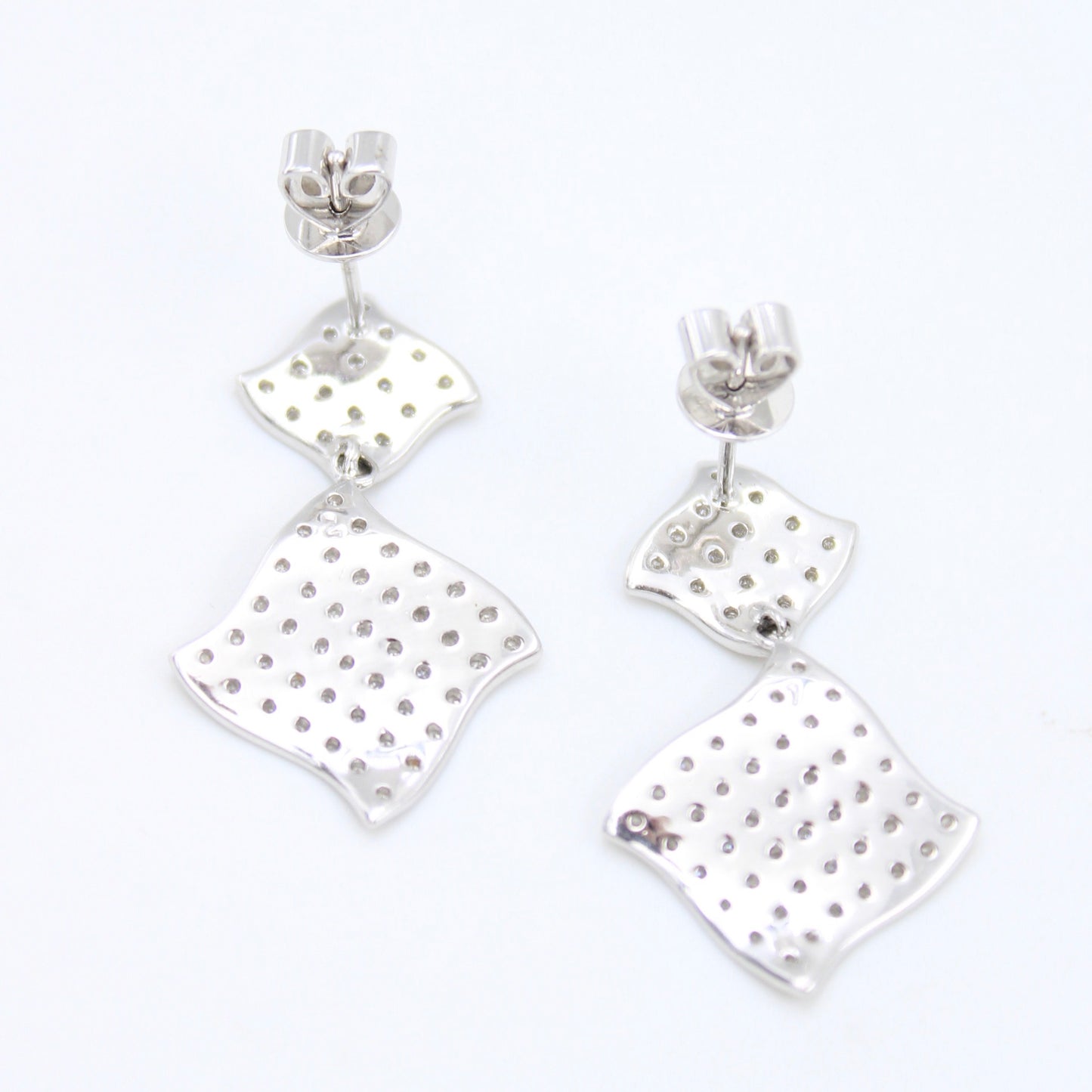 Minimalist 0.42 TCW Natural Diamond Wavy Cluster Drop Earrings in 18K White Gold