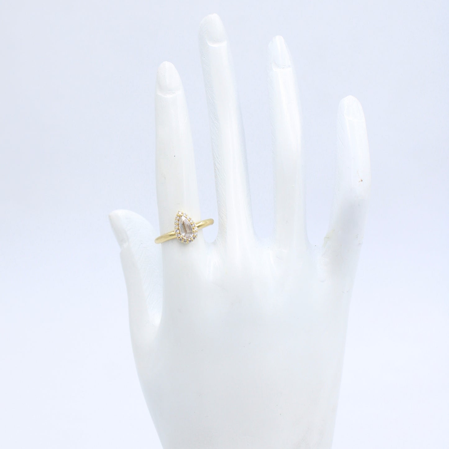 Natural 0.69 Ct Rose Cut Pear Diamond Halo Ring in 18K Gold