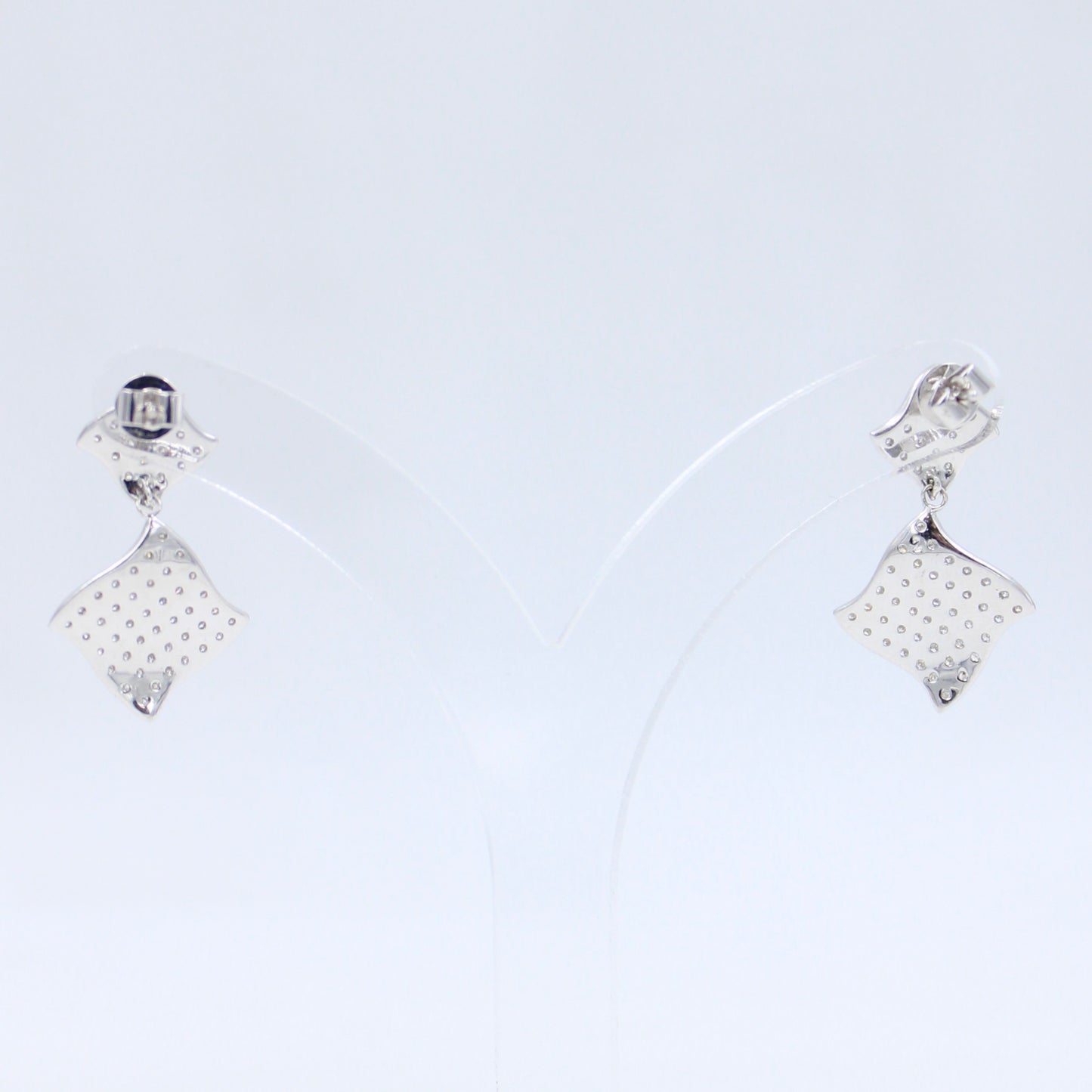 Minimalist 0.42 TCW Natural Diamond Wavy Cluster Drop Earrings in 18K White Gold