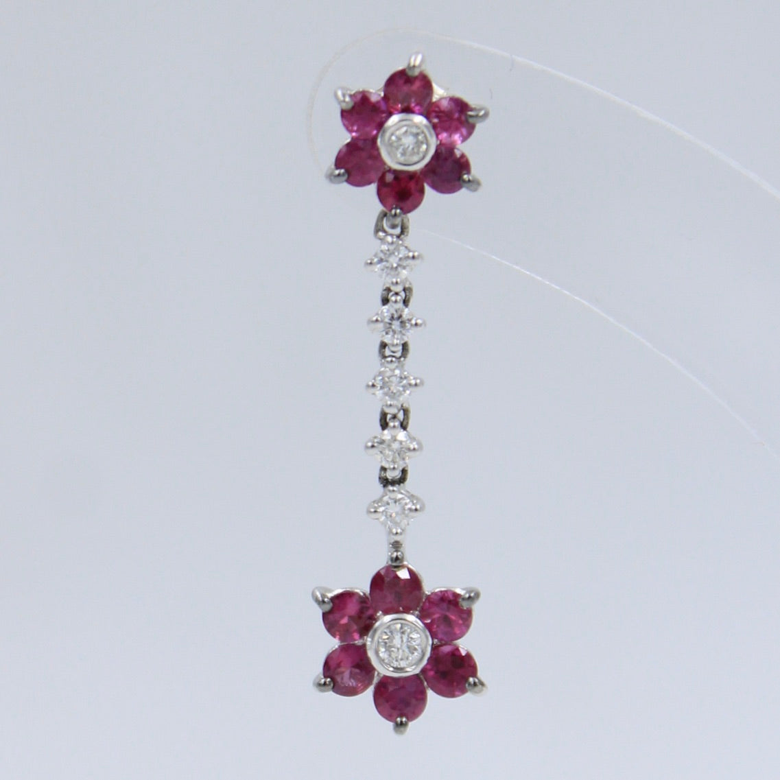 Elegant 2.13 TCW Natural Untreated Ruby & Diamond Floral Drop Earring in 18K White Gold