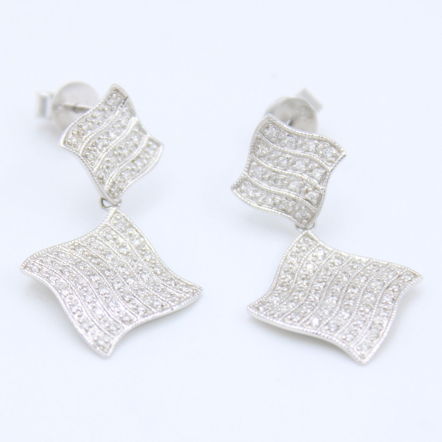 Minimalist 0.42 TCW Natural Diamond Wavy Cluster Drop Earrings in 18K White Gold