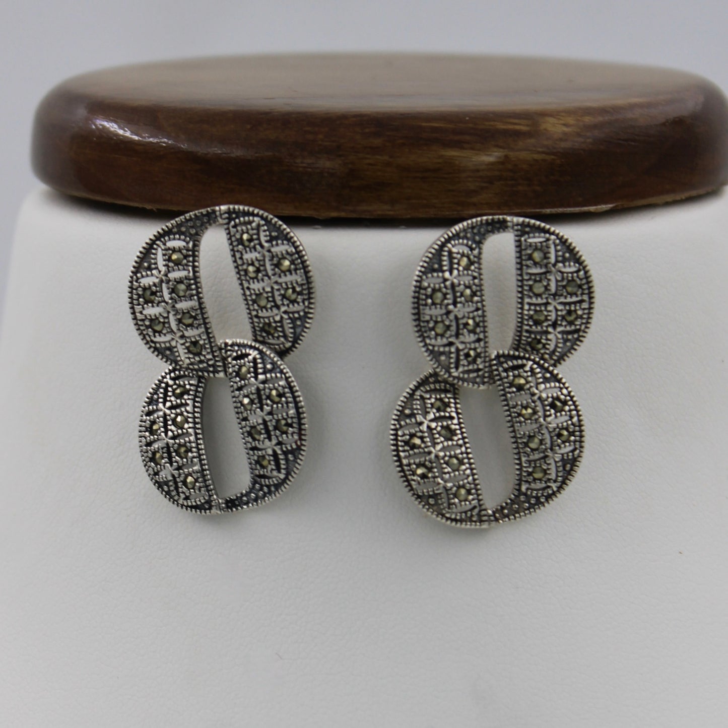 Statement Marcasite Cuban Link Necklace & Earring Set in Sterling Silver