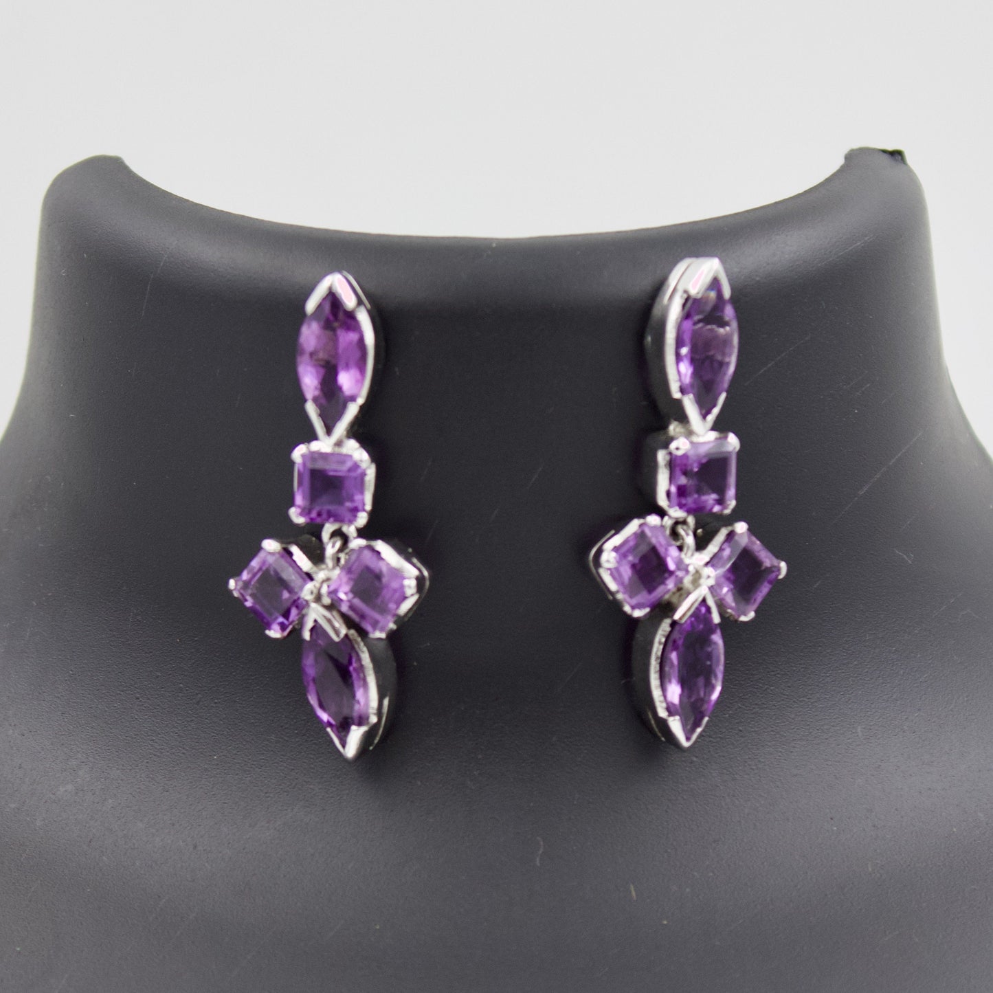 Vintage AAA 45 TCW Amethyst Statement Necklace , Drop Earrings & Ring in Sterling Silver
