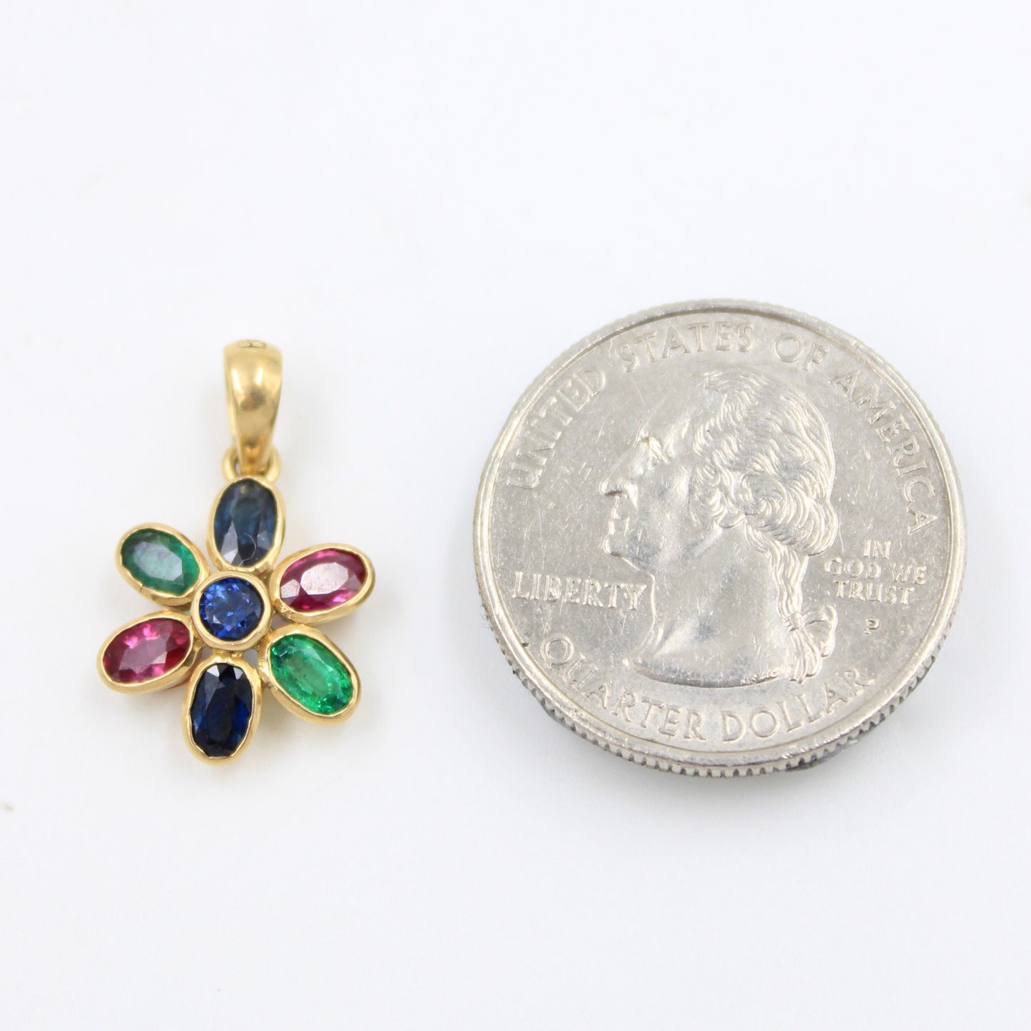 Elegant 5.5 TCW Multi Gem Floral Rainbow Pendant in 18K Yellow Gold