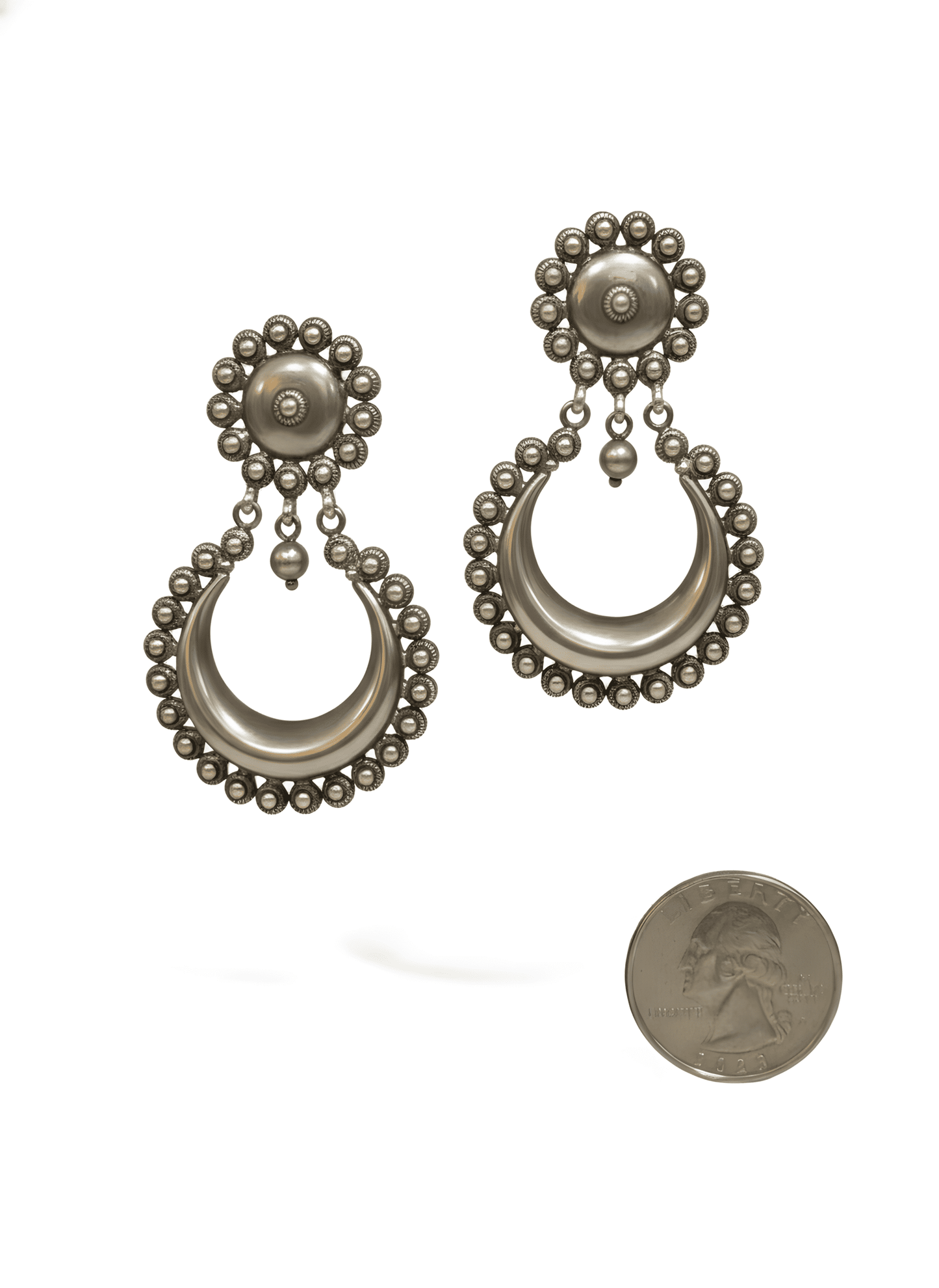 Antique Finish 925 Sterling Silver Crescent Moon Drop Earrings