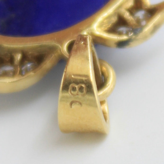 Vintage 21.7 TCW Afghan Lapis Lazuli & Natural Diamond Pendant in 18K Yellow Gold