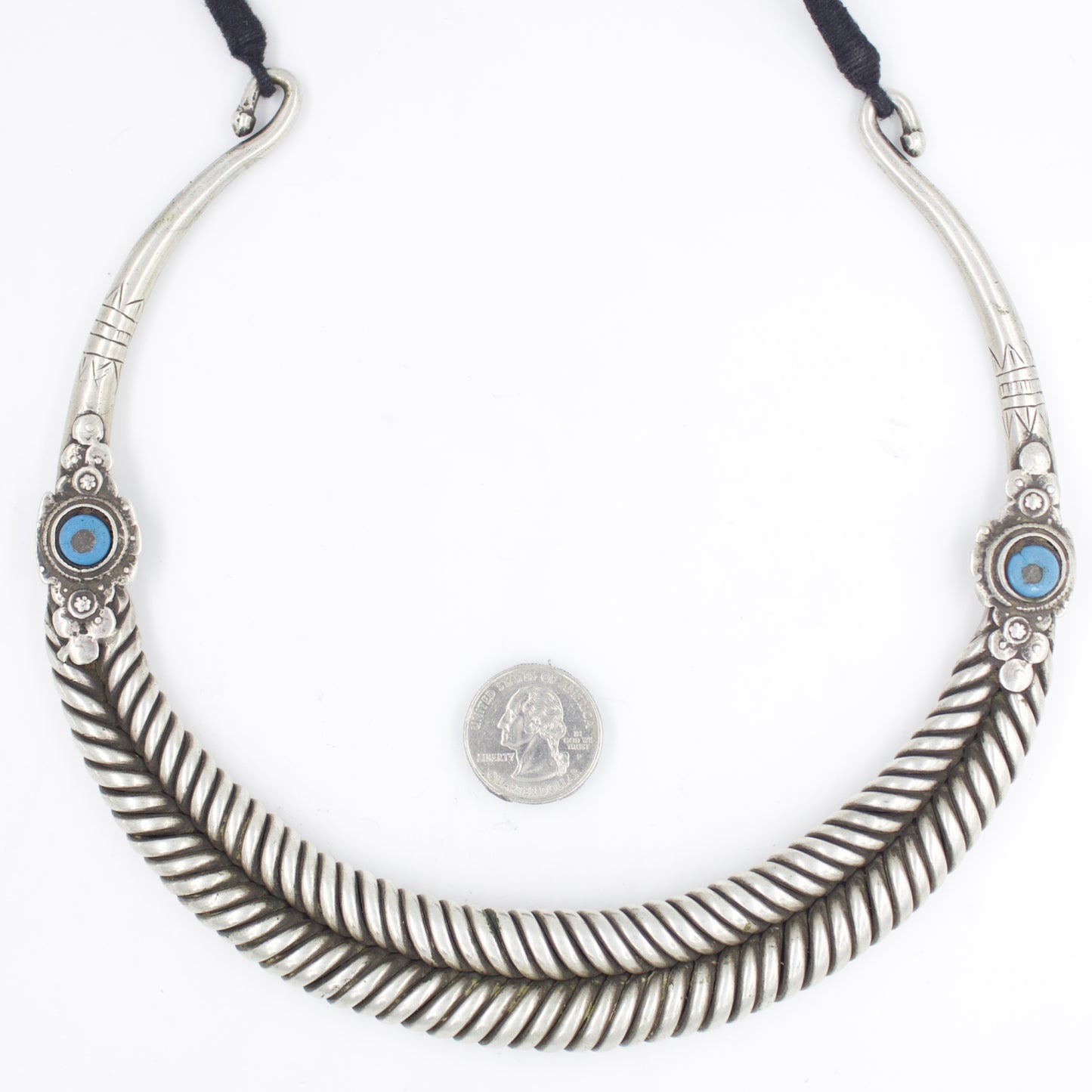 Antique IndianTribal Hasli Collar Statement Necklace in Silver