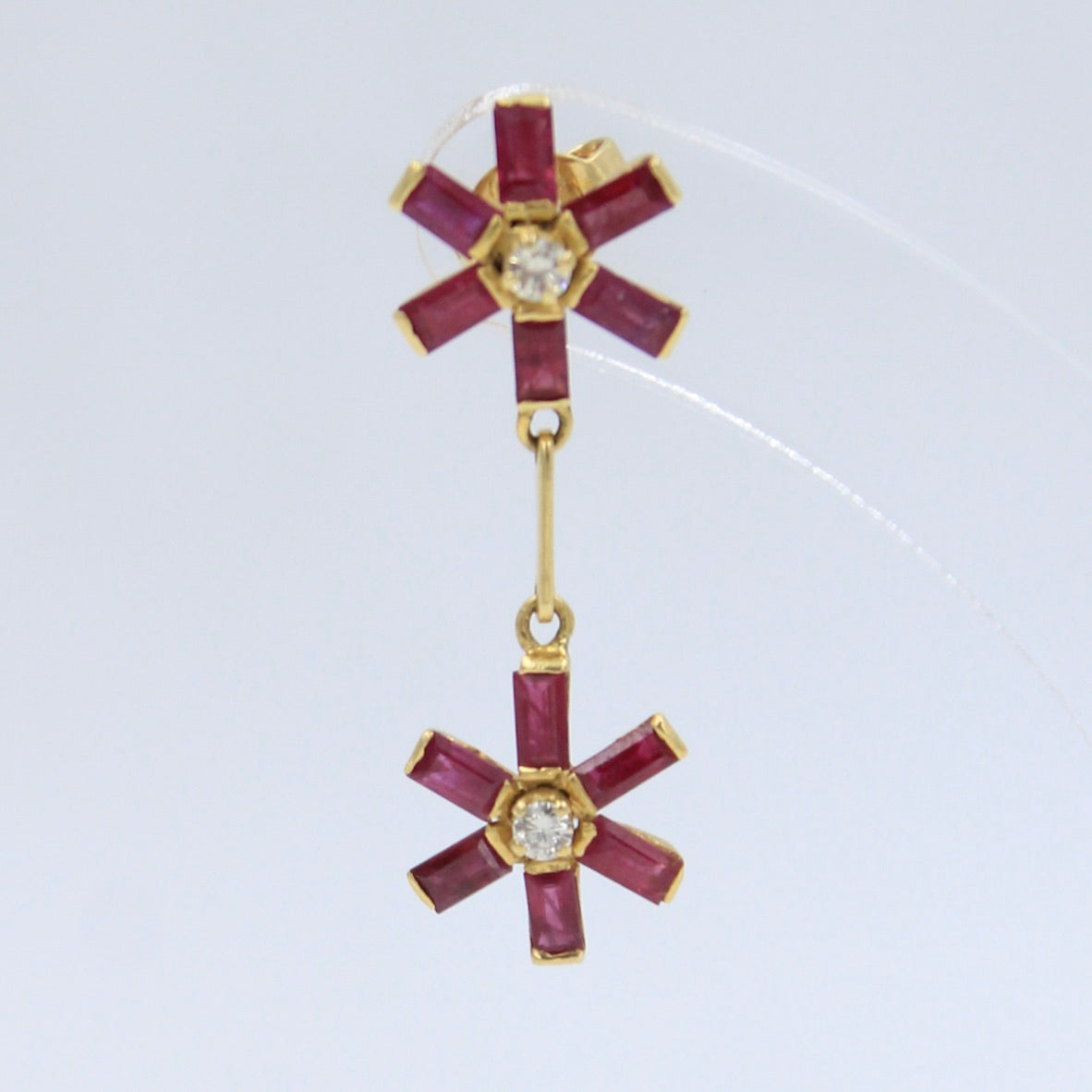 Elegant 1.26 TCW Natural Untreated Ruby & Diamond Floral Drop Earring in 18K Yellow Gold