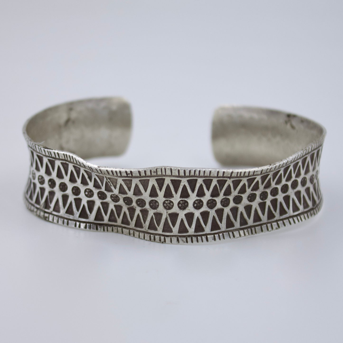 Indonesian Misshapen Hand Etched Statement Cuff Bracelet in Sterling Silver