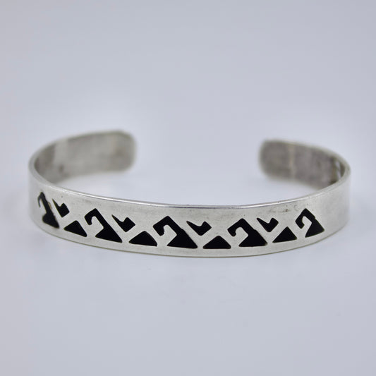 Vintage Black Onyx Inlay Statement Cuff Bracelet in Sterling Silver