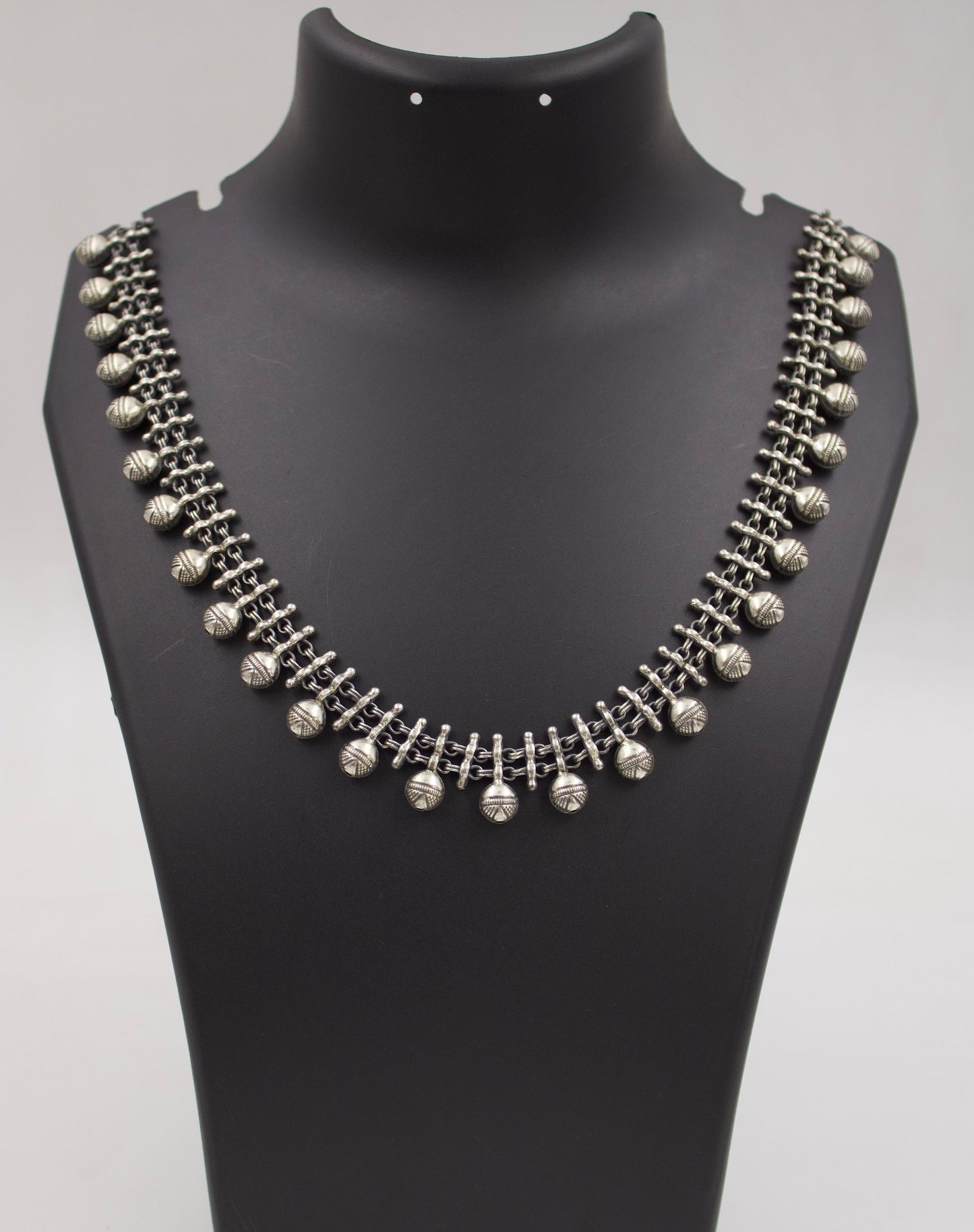 Handmade Rajasthani Tribal Ball Statement Necklace in Sterling Silver