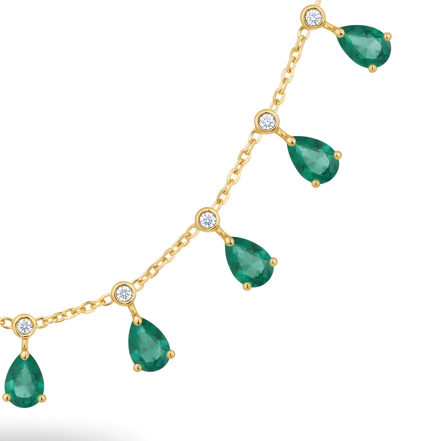 Minimal 5.32 Ct AAA Emerald & Diamond Pear Drop Necklace in 18K Yellow Gold
