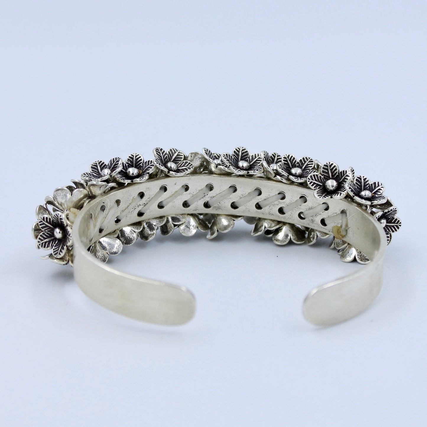 Artistic Handmade Floral Cuff Bracelet in Sterling Silver