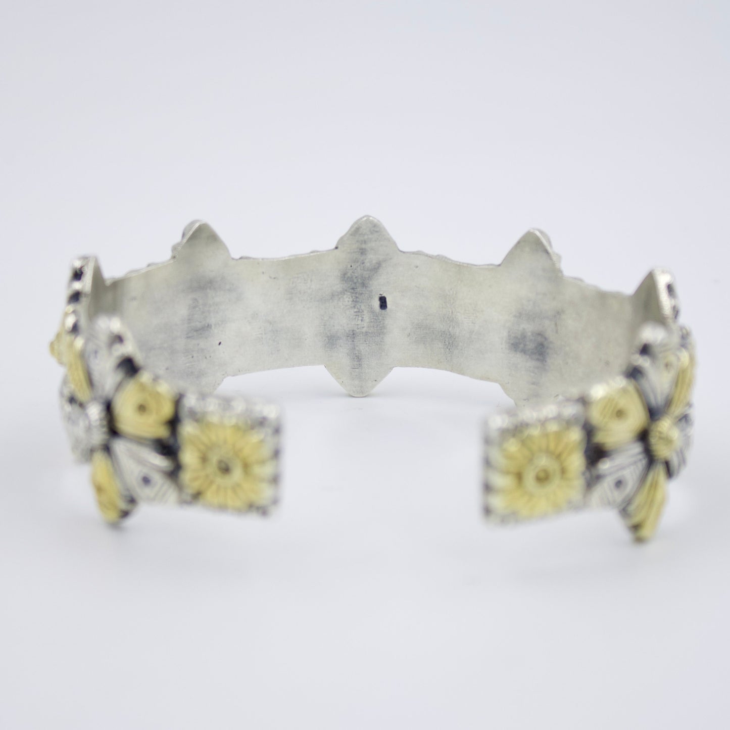 Handmade Dual Tone Gold and Silver Statement Cuff Bracelet in Sterling Silver