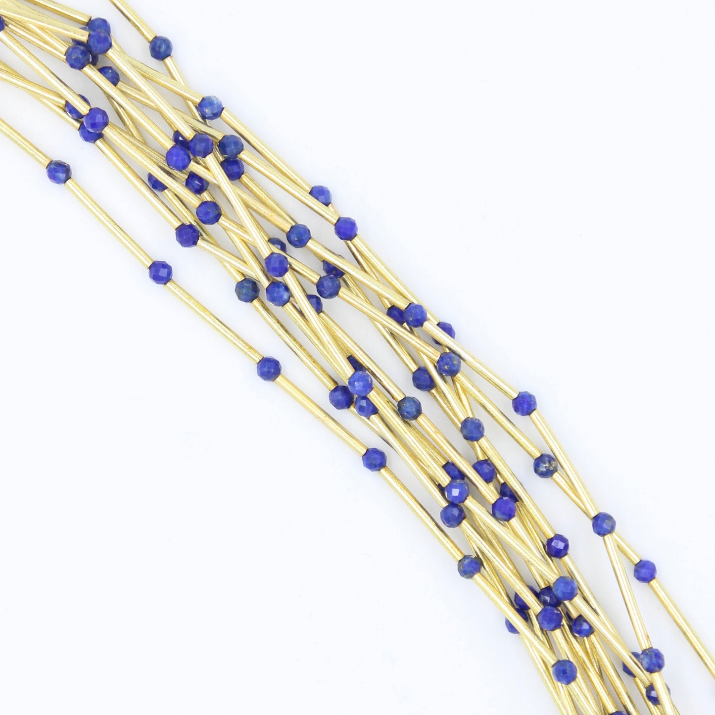 Handmade AAA Lapis Lazuli Beaded 11 Strand Necklace Gold Plated Sterling Silver