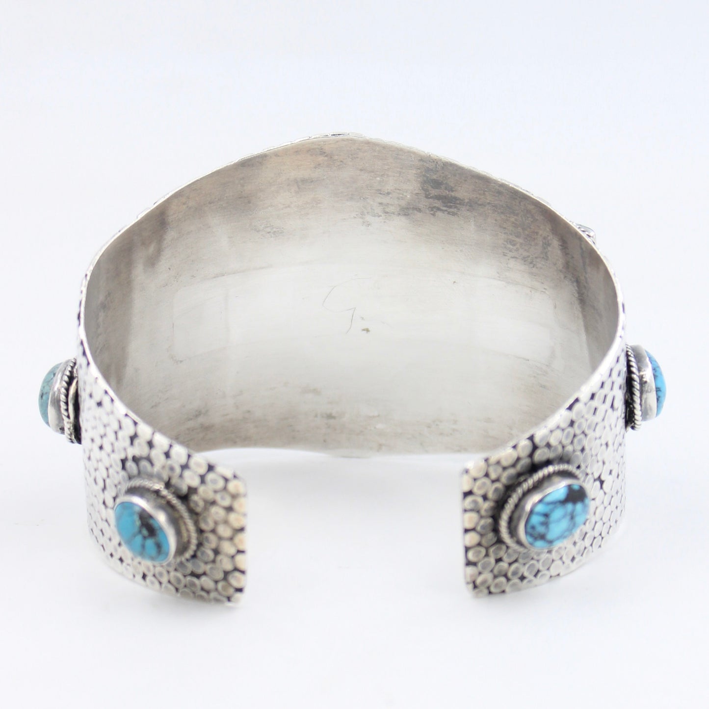 Vintage Handmade Turquoise Broad Statement Cuff Bracelet in Sterling Silver