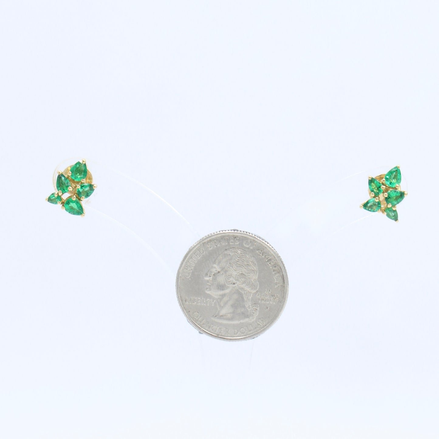 Minimalist AAA 1.62 Ct Natural Emerald Leaf Stud Earrings in 18K Yellow Gold