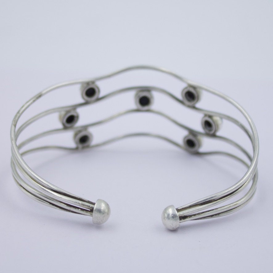 Vintage Black Onyx Statement Cuff Bracelet in Sterling Silver