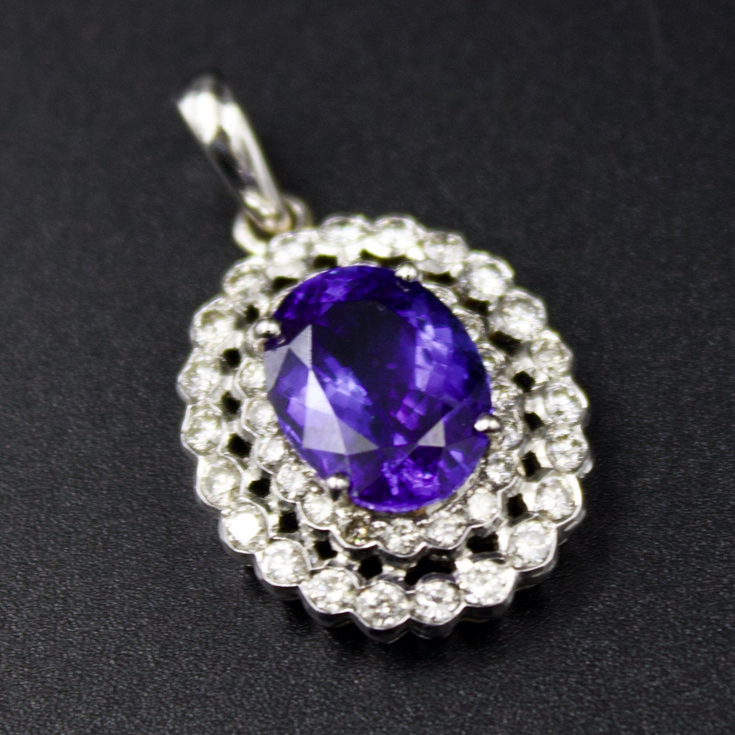 Natural AAA+ 5.11 Ct Tanzanite And Diamond Pendant in 18K White Gold