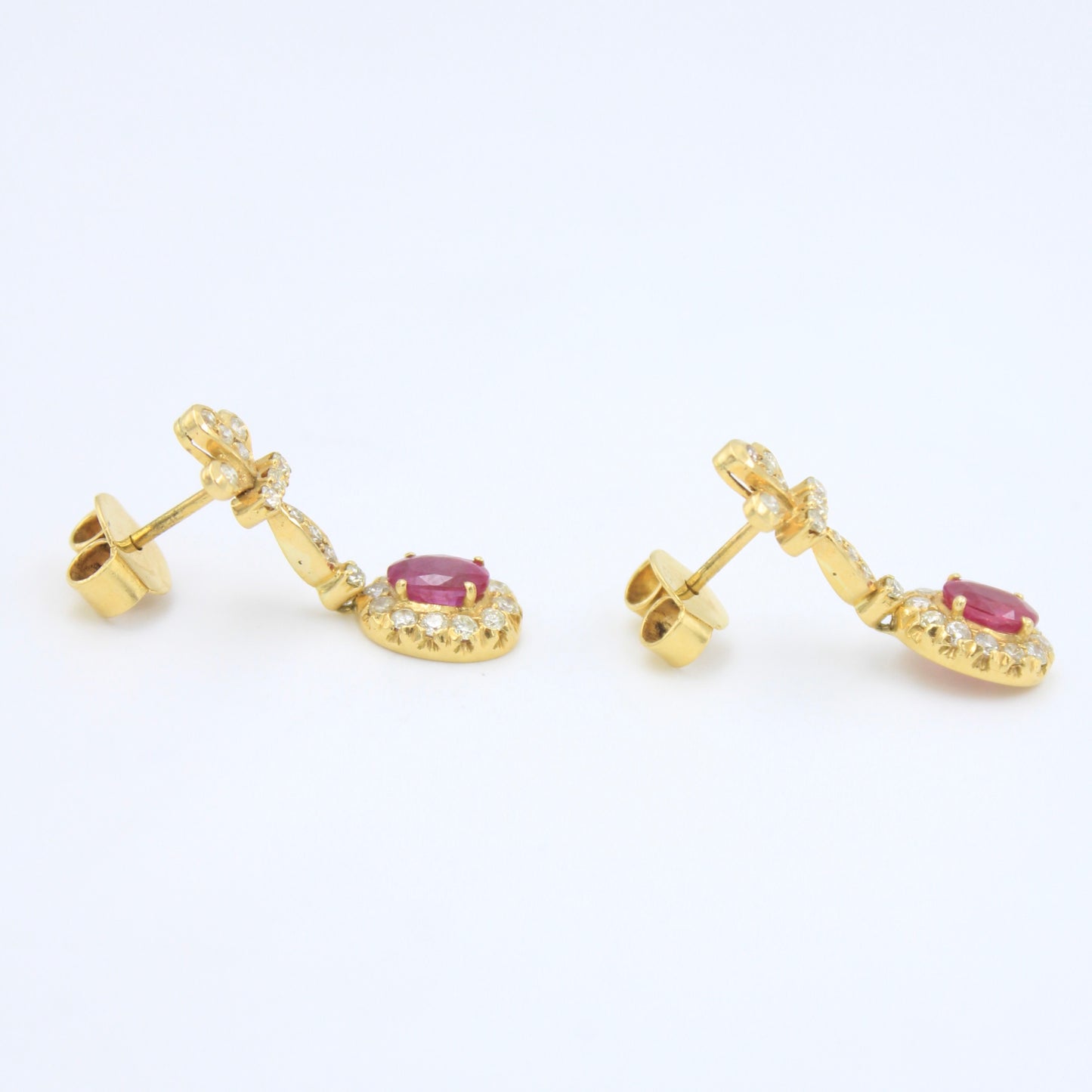 Vintage 3.60 TCW Natural Untreated Ruby & Diamond Drop Earring in 18K Gold