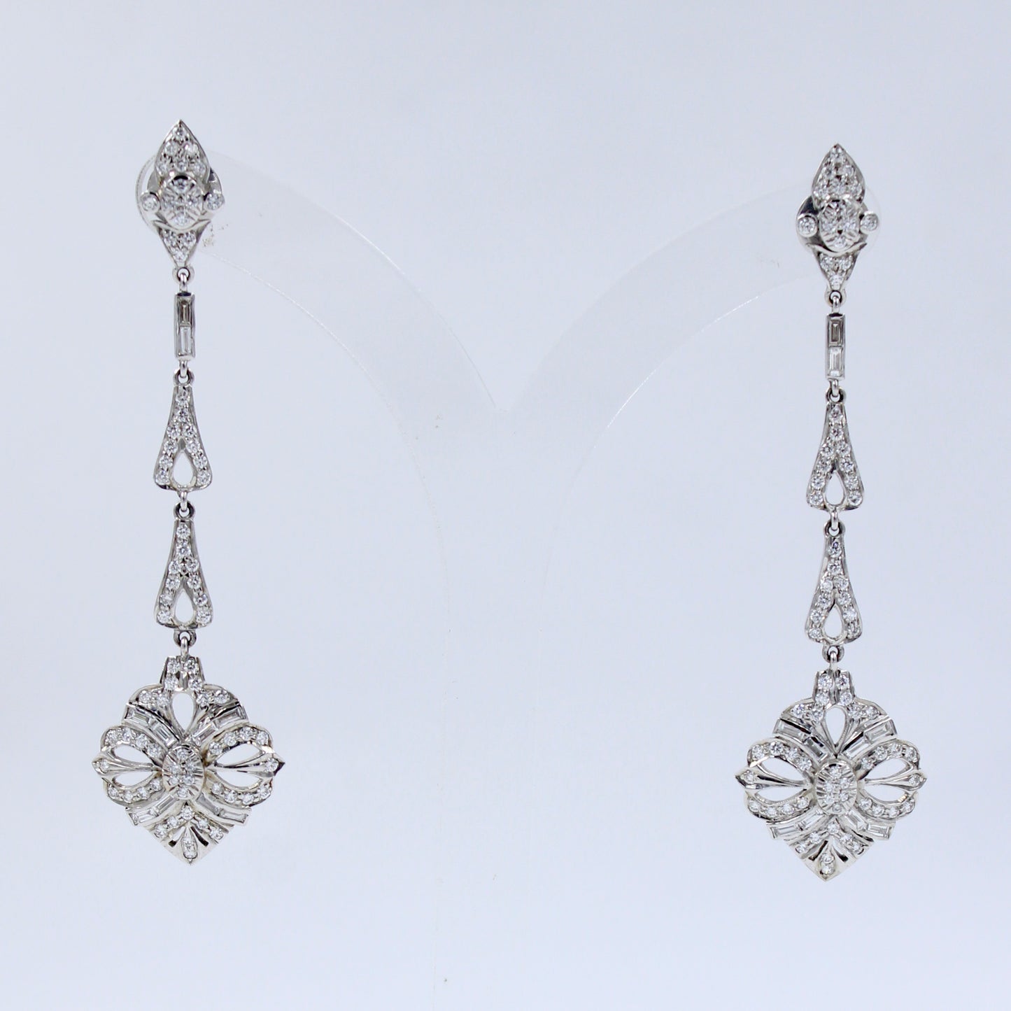 Vintage Art Deco 2.49 CT Natural Diamond Statement Drop Earring 18K White Gold
