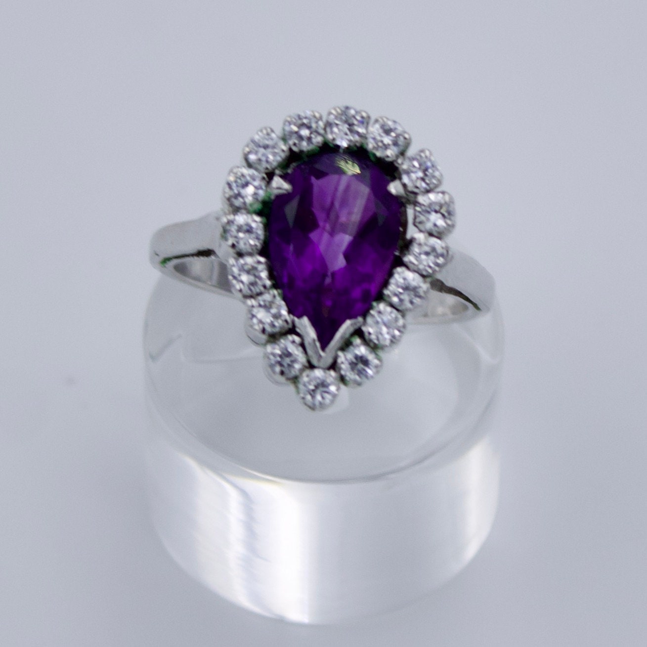 Vintage AAA Royal Purple 80 Ct Amethyst & CZ Statement Necklace, Drop Earrings, and Ring in Sterling Silver, February