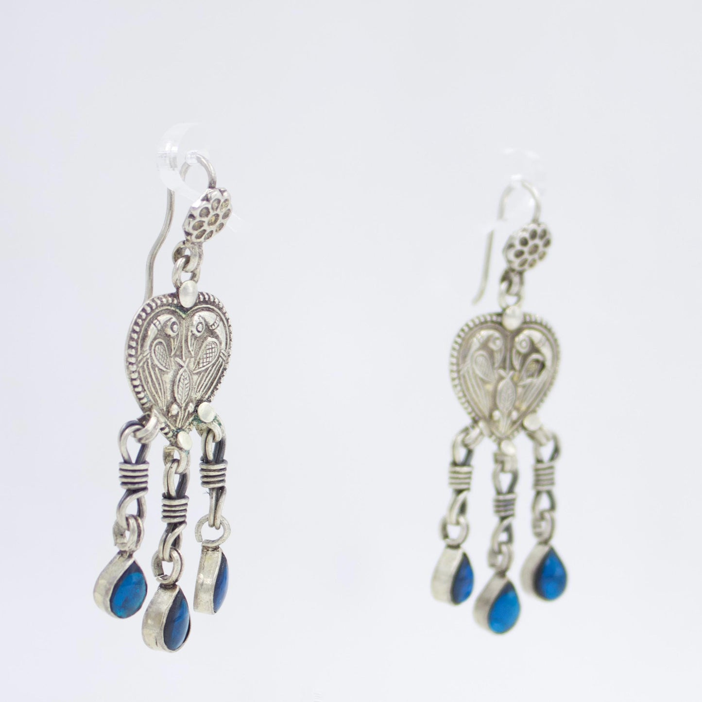 Handmade Rhinestone Peacock Drop Earrings in Sterling Silver