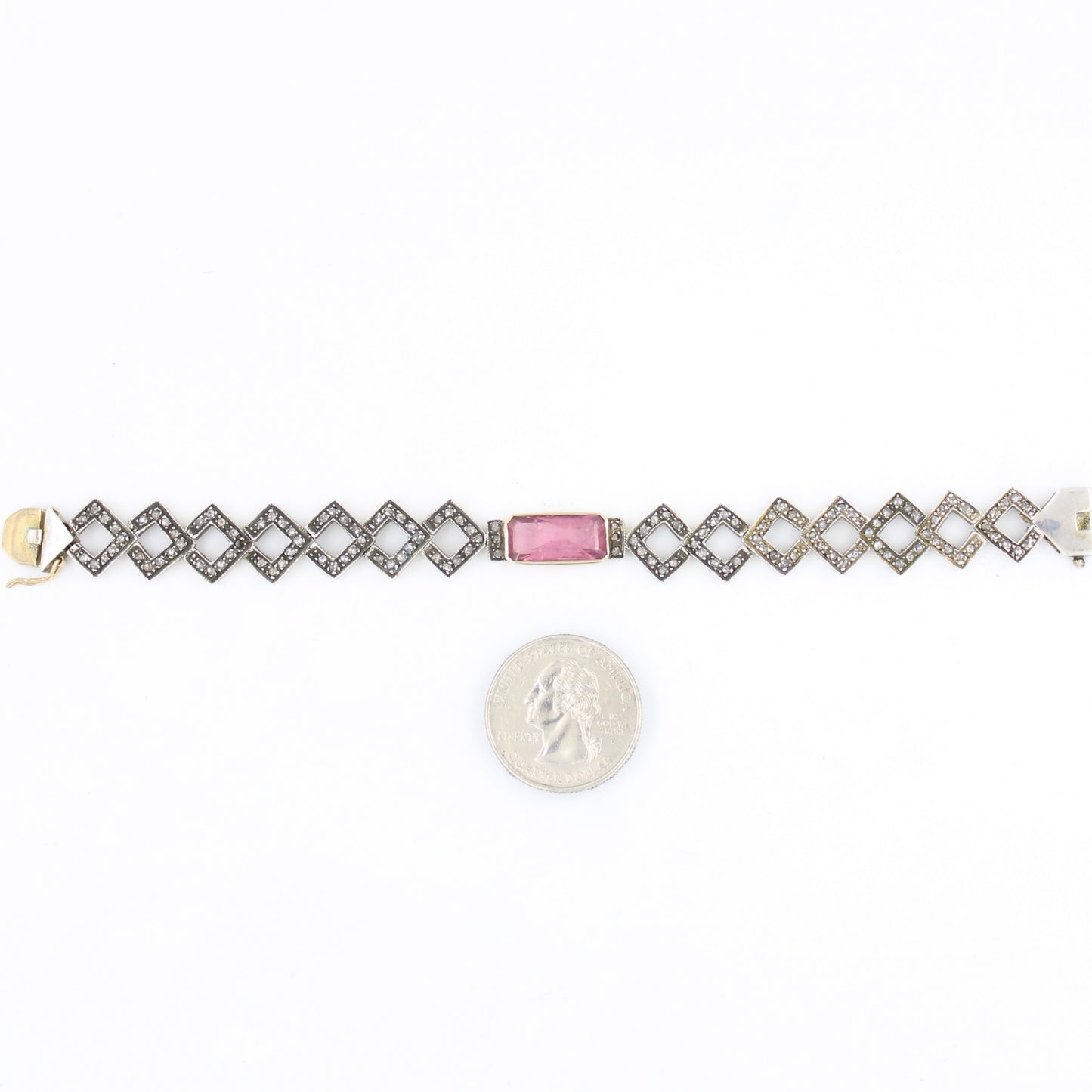 Victorian 5.91 TCW Pink Tourmaline and Diamond Bracelet in 14K Gold & Sterling Silver