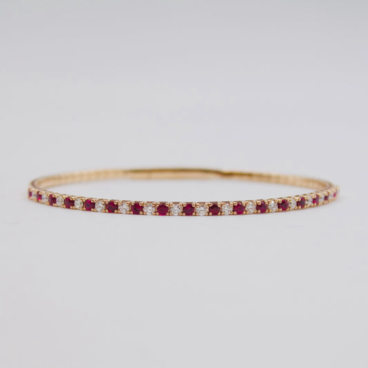 1.35 Ct Burma Ruby & Diamond Eternity Bangle in 18k Rose Gold