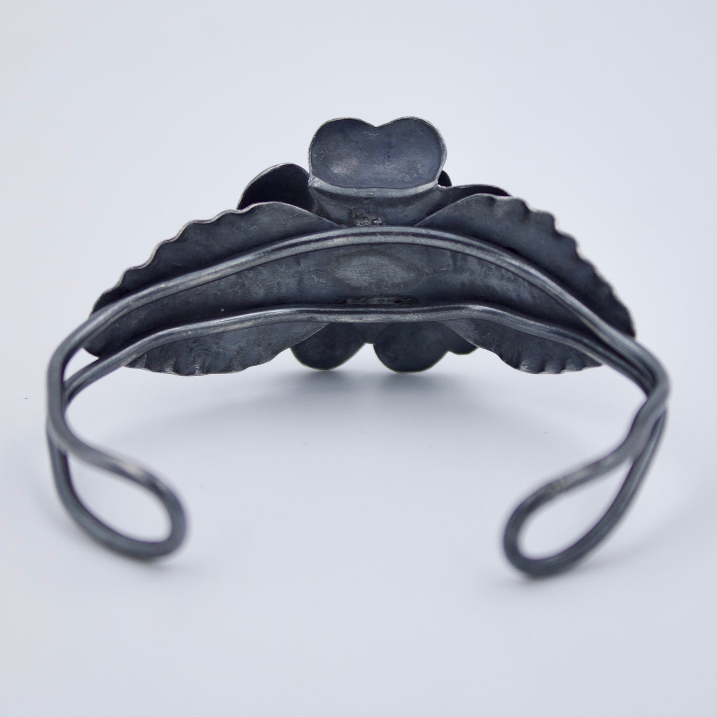 Vintage Statement Floral Handmade Cuff Bracelet in Oxidised Sterling Silver
