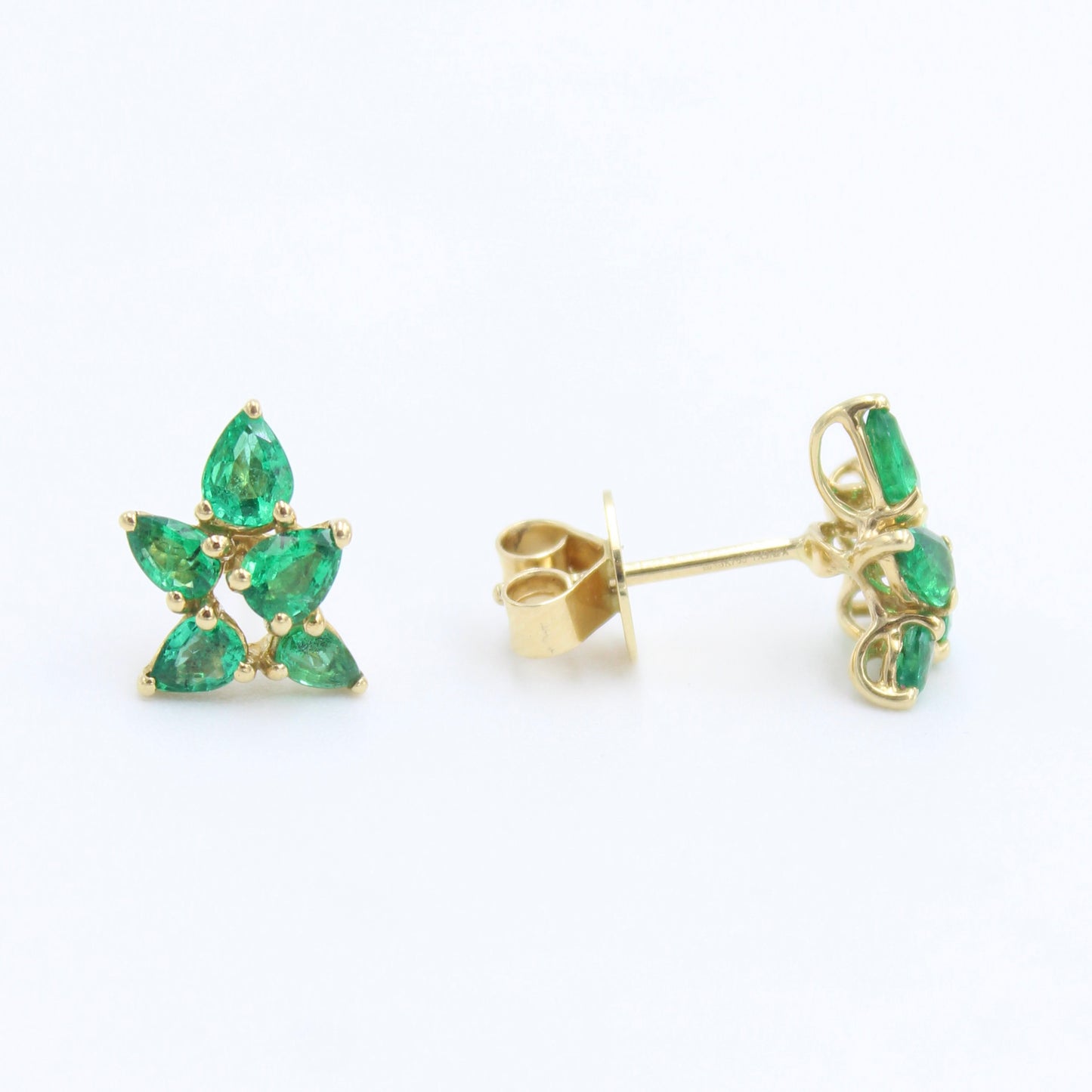Minimalist AAA 1.62 Ct Natural Emerald Leaf Stud Earrings in 18K Yellow Gold