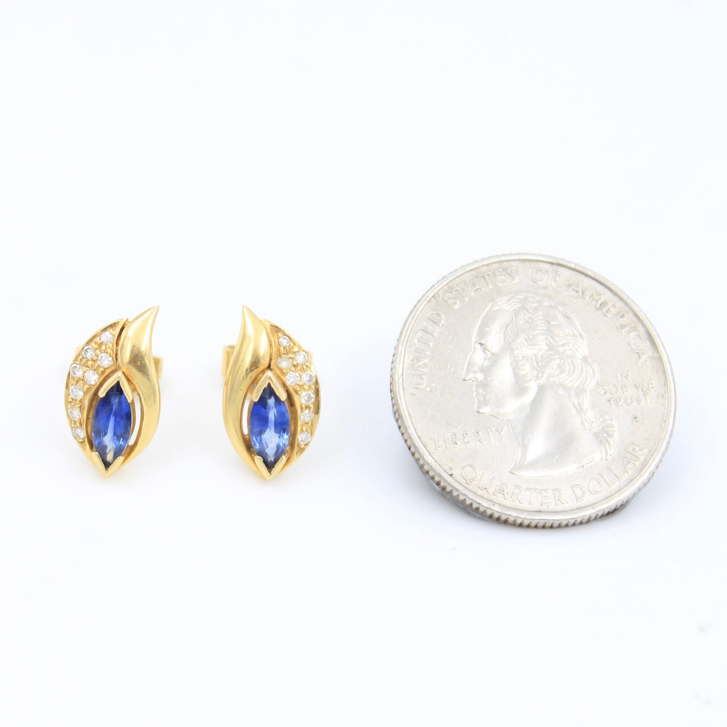 Elegant 1.95 TCW Natural Sapphire and Diamond Stud Earring in 18K Yellow Gold