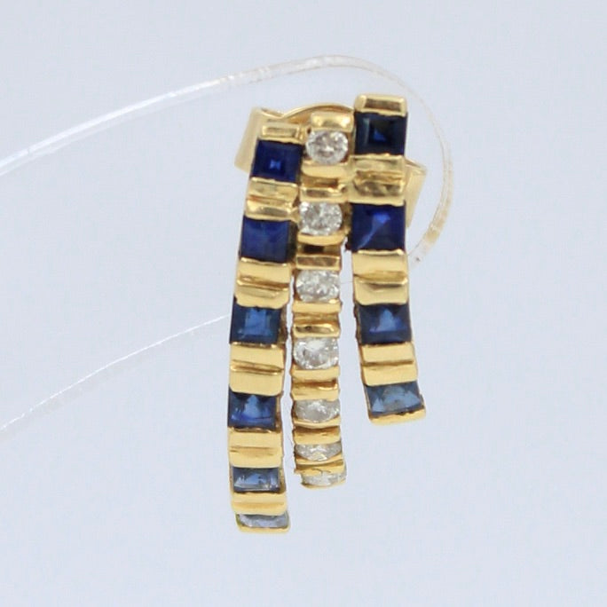 Elegant 1.64 TCW Natural Sapphire & Diamond Ear Cuff Stud Earring in 18K Gold