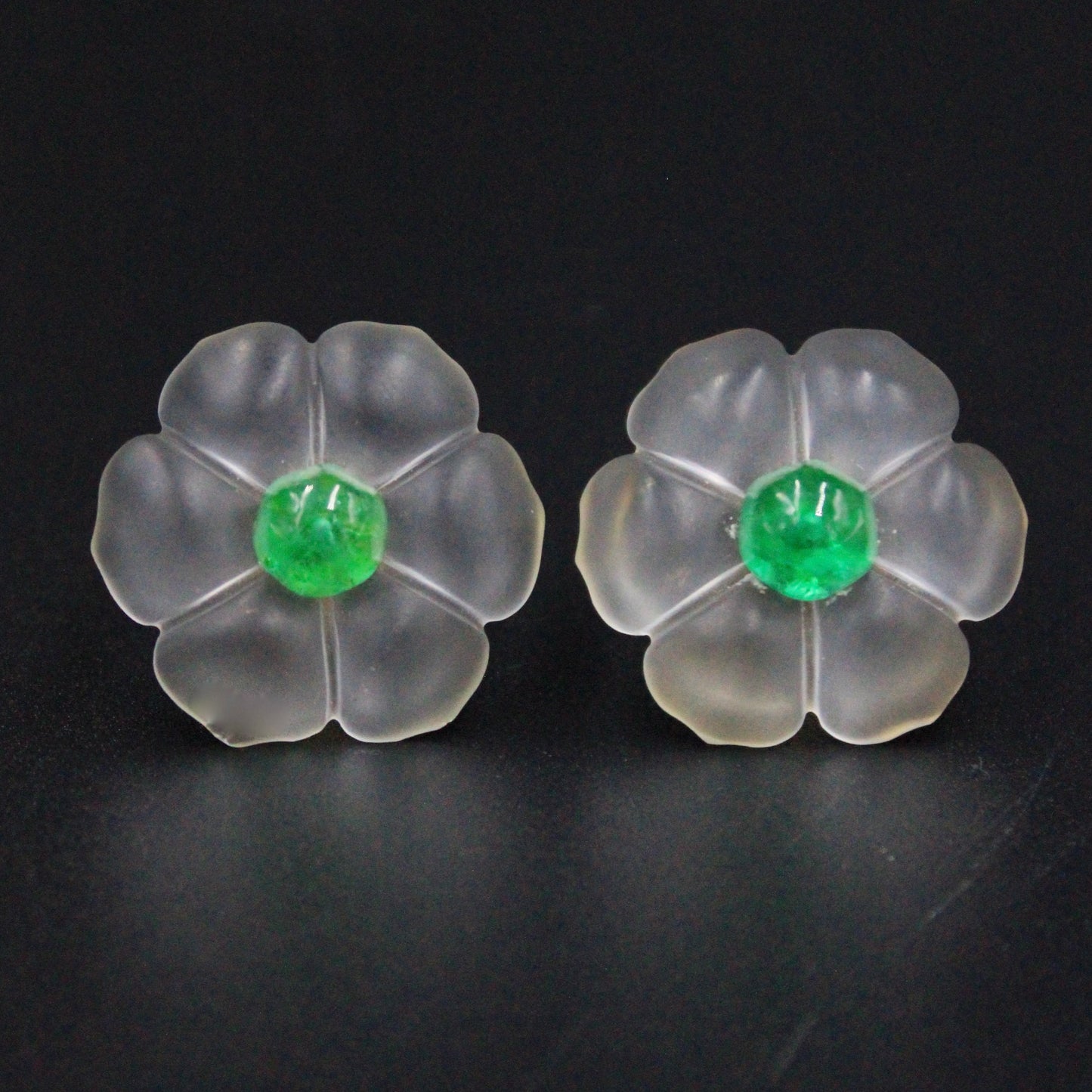 Unique 4.29 Ct Afghan Emerald & Rock Crystal Quartz Cosmos Flower Stud Earring