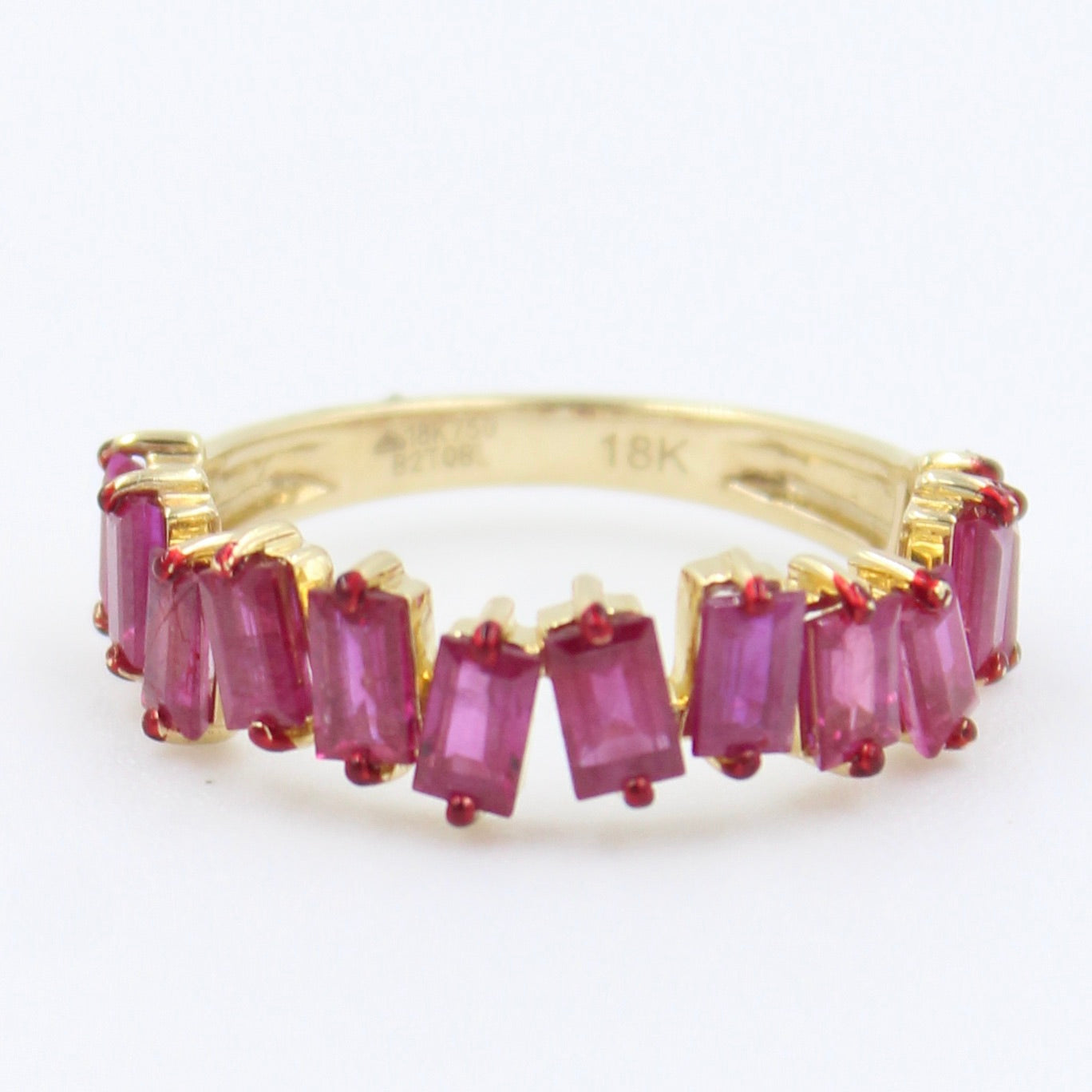 Natural 2.76 ct Ruby Baguette Zig Zag Eternity Band in 18K Yellow Gold