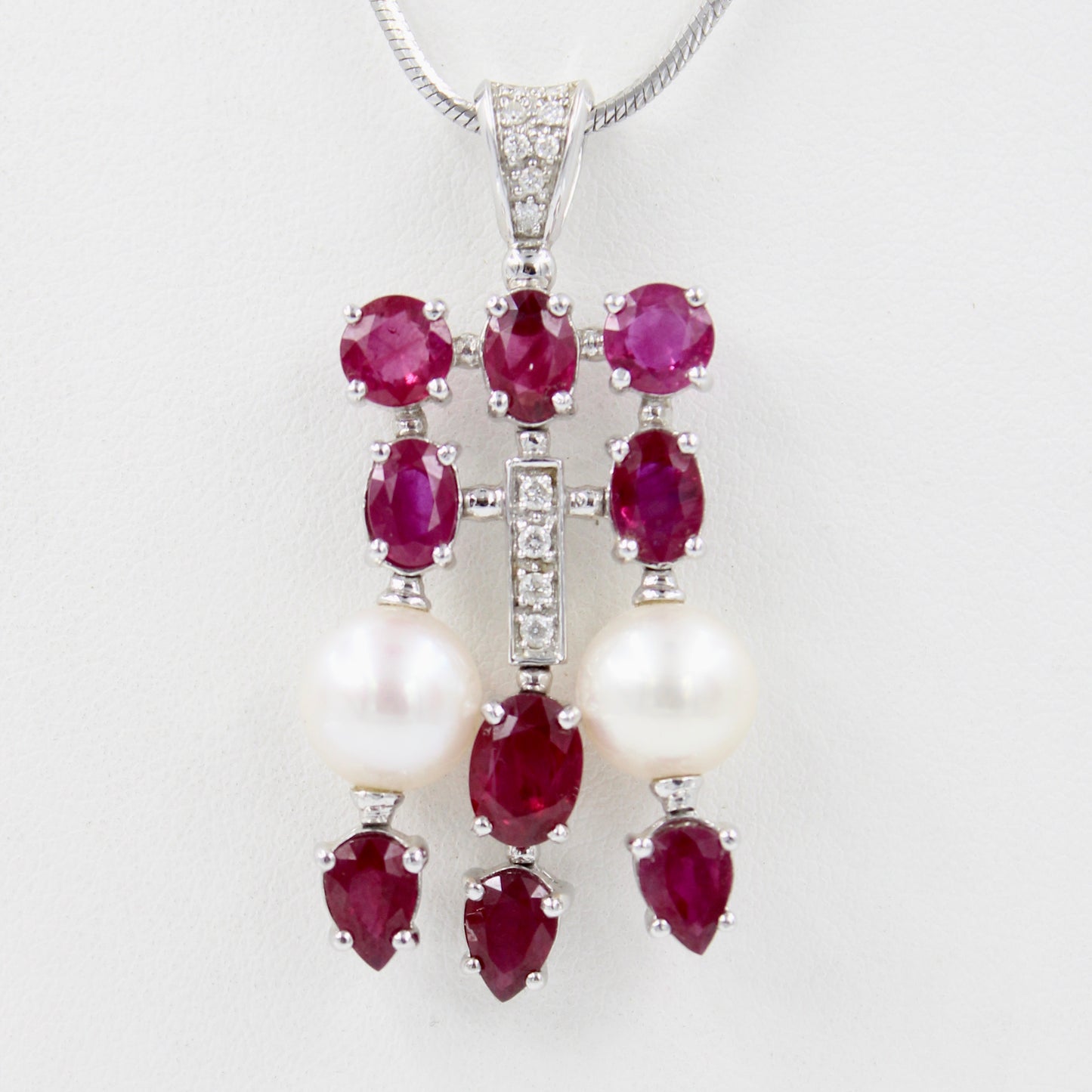 Natural 8.78 Ct AAA Red Ruby, Pearl & Diamond Statement Pendant